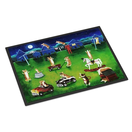 Carolines Treasures 24 x 36 in. Corgi Backyard Circus Indoor or Outdoor Mat 7403JMAT